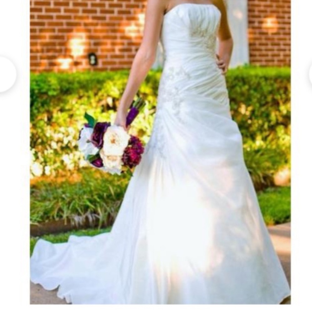 David’s Bridal Strapless Tafetta Wedding Dress.